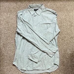 Boohoo Men's Casual Light Green/Gray Button Down Shirt